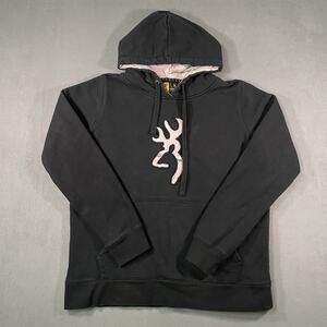 Browning Pullover Hoodie Black With Pink Camo Inlay Embroidered Patch W Size XL